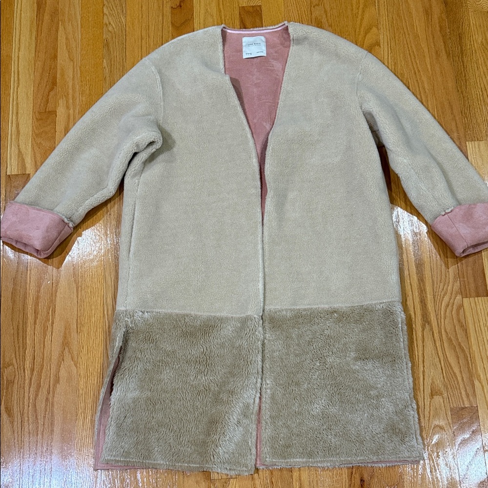 Zara Cream Teddy Coat with Pink Lining
